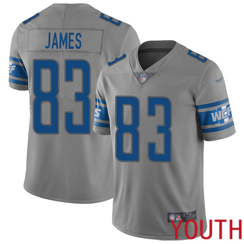 Detroit Lions Limited Gray Youth Jesse James Jersey NFL Football #83 Inverted Legend->youth nfl jersey->Youth Jersey